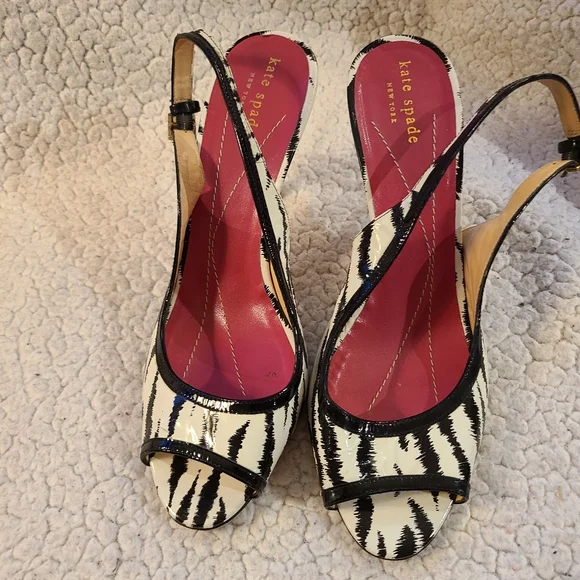 Kate Spade zebra print open-toe slingback heels - Picture 3 of 10
